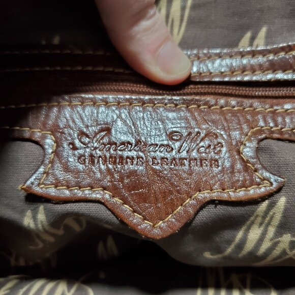 AMERICAN WEST Tooled Leather Woven Shoulder Tote Bag Purse Weave Western Boho - Picture 10 of 14